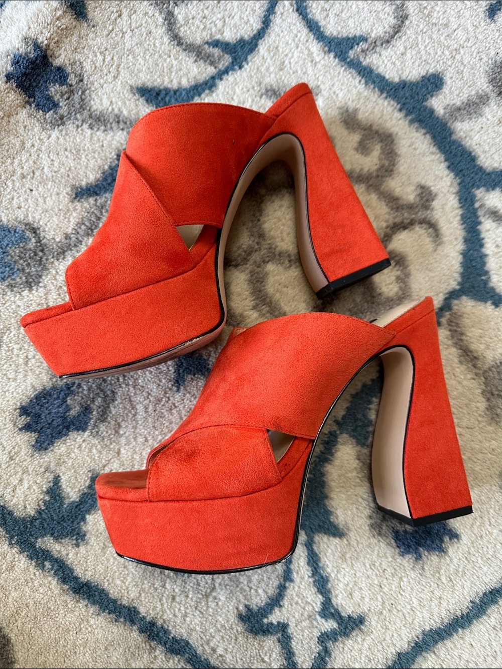 Nine West Bright Orange Suede Platform Sandals - Picture 4 of 5